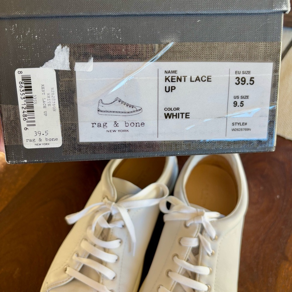 RAG & BONE Kent Lace Up All Leather White Sneakers New in Box-Size EU 39.5 - Picture 13 of 14
